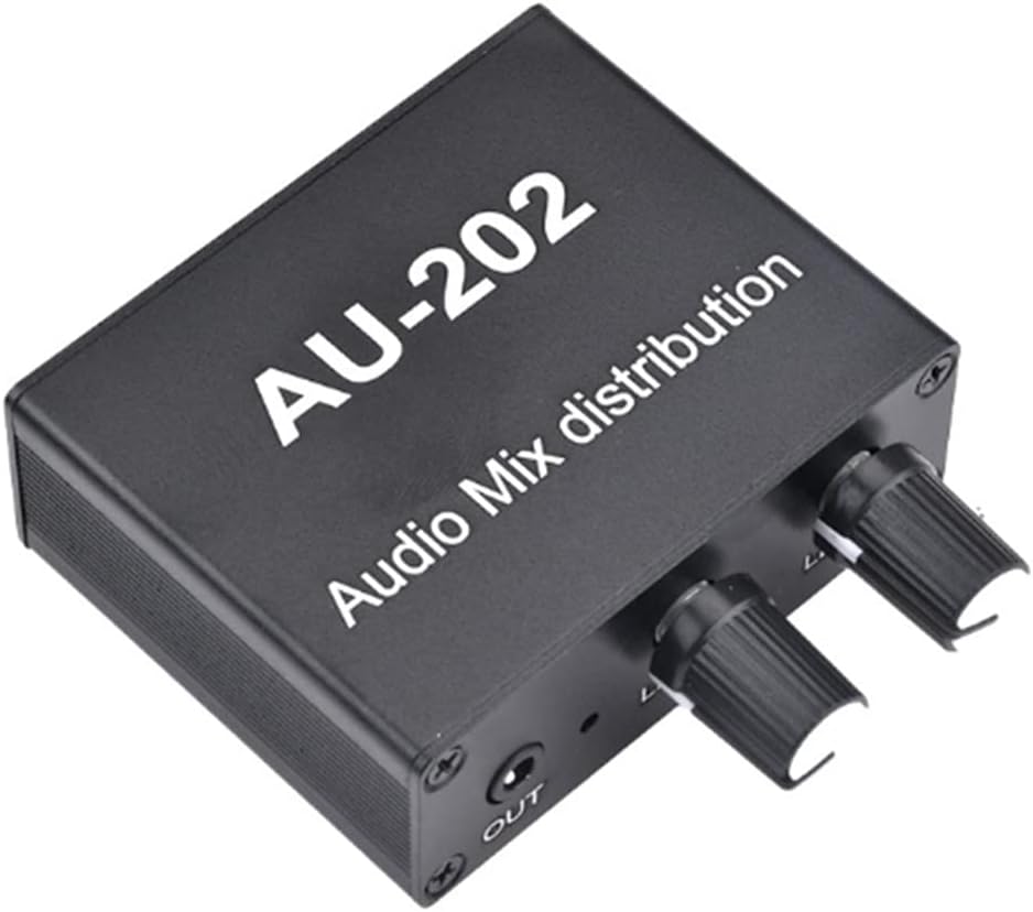 AU-202 2 Input 2 Output Stereo Mixer Audio Distributor External Power Amplifier Volume Control for Headphones