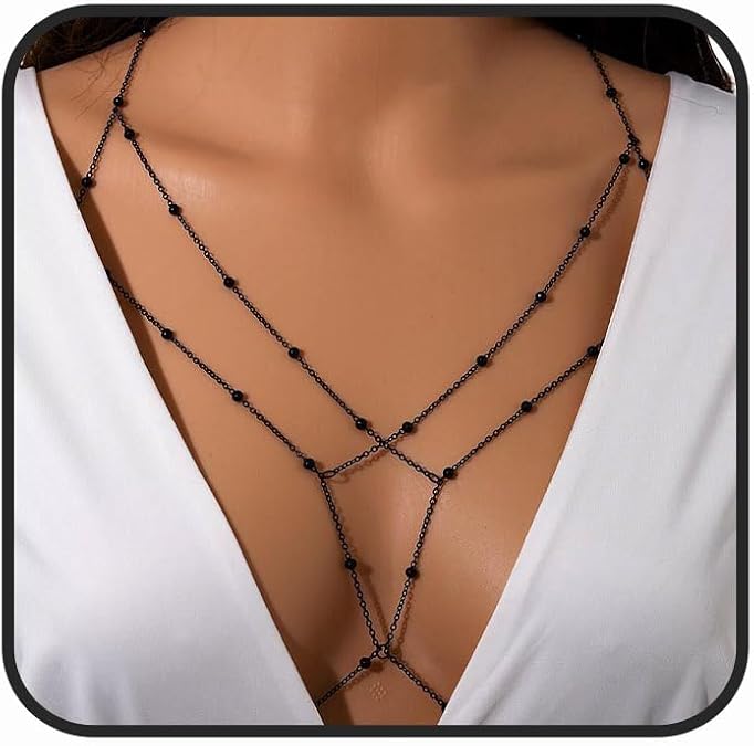 Bead Body Chains Layered Body Belly Chain Bra Bikini Chest Chain Nightclub Body Jewelry for Women