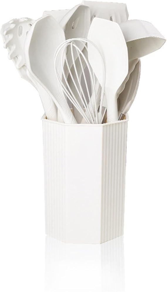 Silicone Kitchen Utensils Set Heat Resistant Silicone Cooking Utensils for Cooking Wooden Handles, Spatula Set, Kitchen Utensil Tools and Gadgets Sets for Non-Stick Cookware,White
