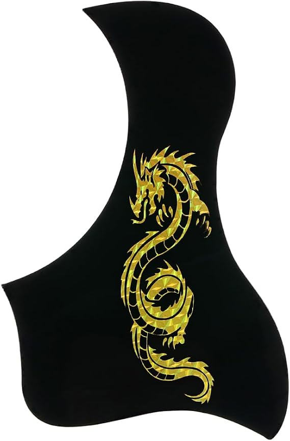 Dragon Pattern Pickguard Self Adhesive Guitar Pick Guard Scratch Plate with Gold Phoenix Dragon Pattern for Acoustic Guitar black