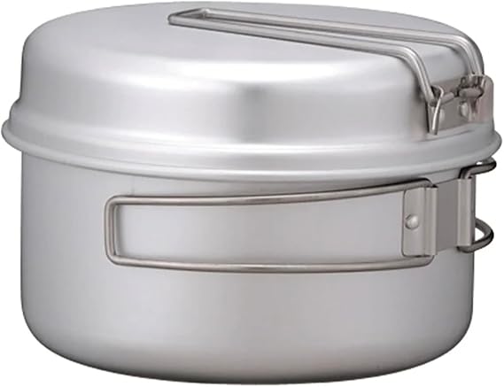 Snow Peak Aluminium Cooker Set Lightweight Aluminium Alloy Camping Set with Two Pots and Two Pans/Lids Stackable and Foldable with Mesh Carry Bag for Camping and Outdoor