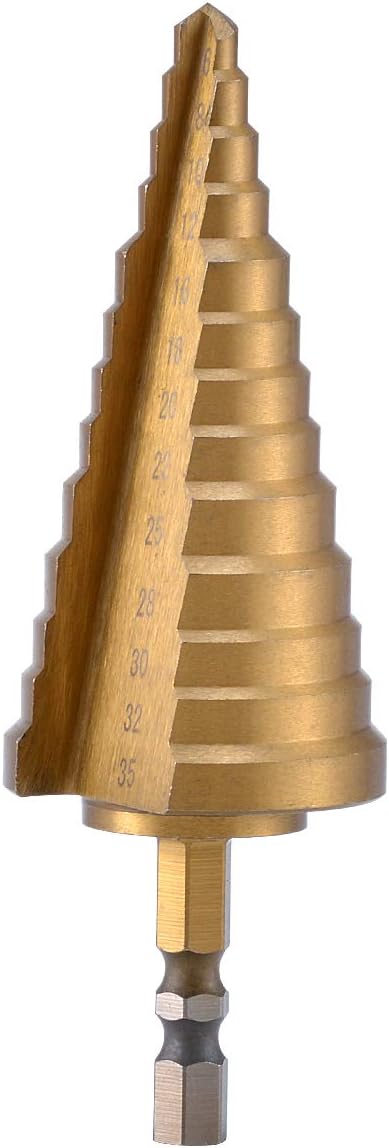 KATUR Step Drill Bit Titanium HSS Spiral Step Drill Bit, Unibit Drill Bit for Cutting Drilling Holes on Steel, Metal Sheet, Multiple Hole Stepped up Bit 6-35mm