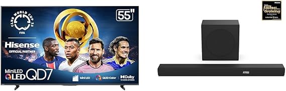 Hisense 55QD7QF Mini-LED 4K UHD Smart Fire TV AX3100Q 3.1Ch Sound Bar with Wireless Subwoofer