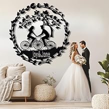 Riaeelvs Personalized Riding Biker Couple Tree Love Leaves Metal Sign,Custom Black And White Bicycles Motorcycle Rider Wall Art For Decor,Gifts For Anniversary Wedding Motorcylce Biker Couple