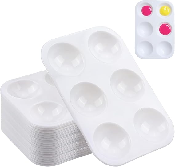 25 PCS White Plastic Paint Tray Palettes, 6 Well Rectangular Watercolor Oil Palette for Kids, Adult, Student Artist Craft Palettes,Painting Tray for Painting Party, DIY Craft and Art Painting