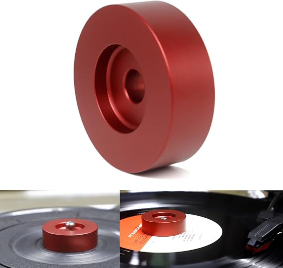 45 RPM Adapter for 7 inch Vinyl Record Players and Technics Turntables Solid Aluminum Dome 45 Adapter Accessories (Red)