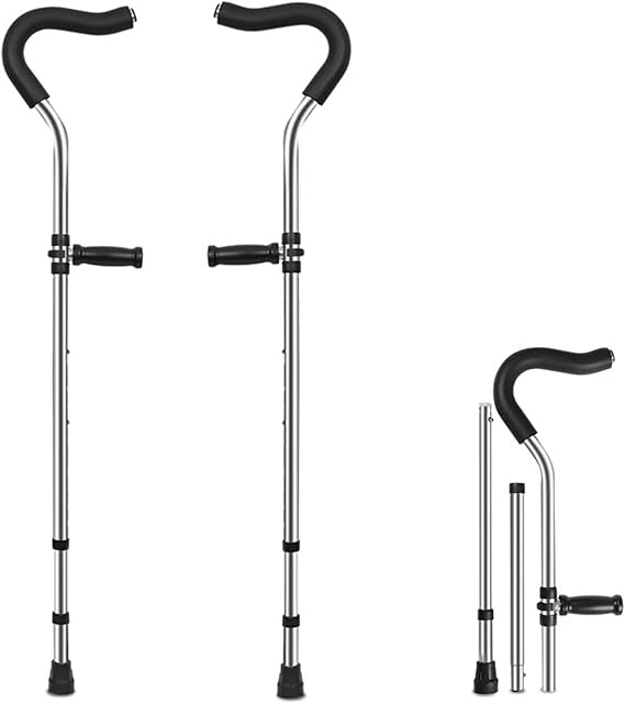 Walking Underarm Crutches, 1 Pair, Universal Adult Crutches with Spring-Assisted Technology and Articulating Tips, Adjustable Height