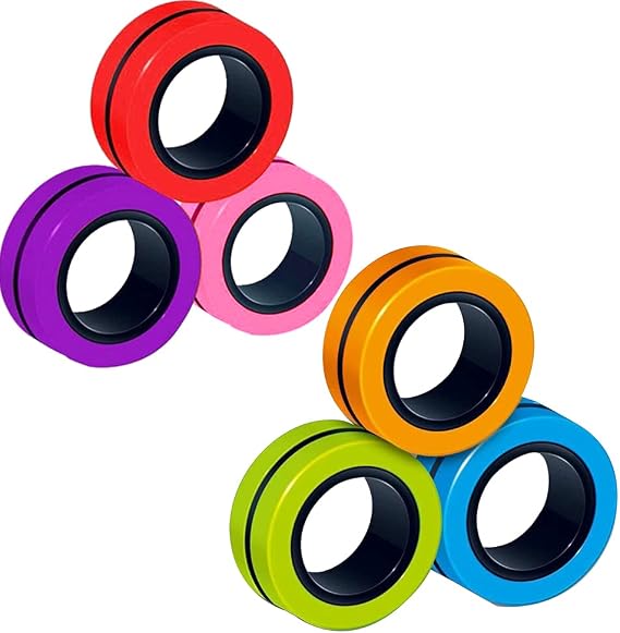 parmak el eğirme makinesi, 6 adet manyetik anti-stres oyuncak seti, fidget oyuncak seti, sihirli yüzük, fidget iplik, el oyuncağı, yetişkinler için stres giderici, DEHB, anksiyete ve otizm