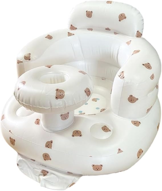 Baby Inflatable Seat for Babies 3-36 Months Built in Air Pump Infant Back Support Sofa Toddler Chair for Sitting Up, Baby Shower Chair Outdoor Seat Floor Seater Children's Day Gifts (Bear)
