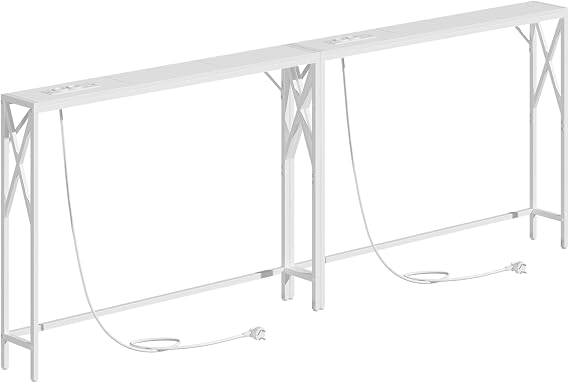 MAHANCRIS Konsolentisch mit Ladestation Eingangstisch Schmaler Konsolentisch Flurtisch Ausstellungstisch Beistelltisch für Wohnzimmer Flur Weiß ACTWT151UE01S2