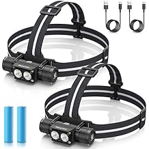 Morpilot Headlamp, 1200 Lumens USB Rechargeable Head Lamps, IPX 65 Waterproof/Shock Proof Headlight with Adjustable Headband, 5 Modes Led Headlamp Flashlight for Outdoor Camping, Running, Set of 2