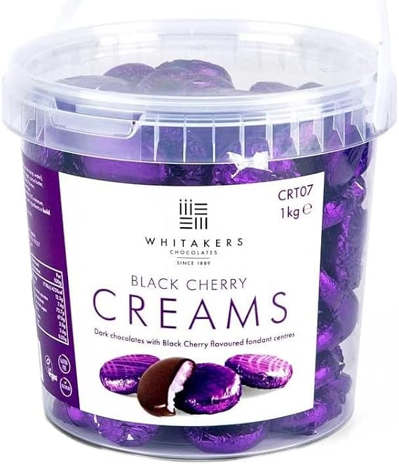 Whitakers Dark Chocolate Creams - Purple Foiled Fondant Cremes Plastic Tub (Black Cherry, 1kg)