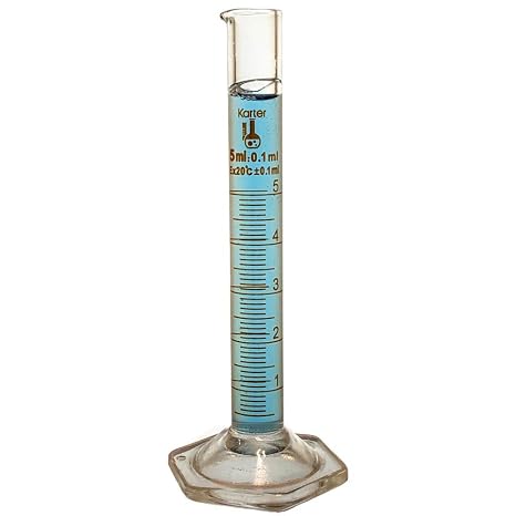 5ml Graduated Cylinder, Borosilicate 3.3 Glass, Single Metric Scale, Class B, Karter Scientific 233A2 (Single)