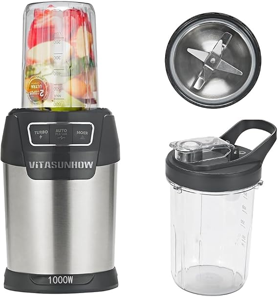 1000W Personal Blender with 2 Cups & Dual Blades for Smoothies & Coffee