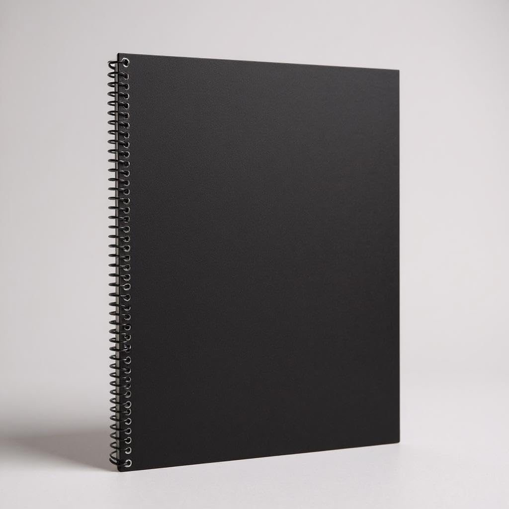 Difference Introduction Striped Spiral Notepad, A4 Size 21x29.7 cm, 60 Leaves, 90gr. Ivory Paper, Ideal for the Office Black Cover