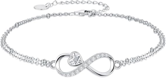 TOUPOP 925 Sterling Silver Bracelets for Women Adjustable Chain Bracelet Anklet Ladies Birthday Gifts for Her Jewellery Christmas Gifts for Mum Teen Girls