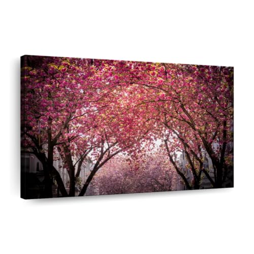 ElephantStock Cherry Blossom Scenery Wall Art - Horizontal Wrapped Canvas - 1-Piece Living Room Decor - Photographic Canvas Print - Brown and Red Decor for Wall - 12 X 8
