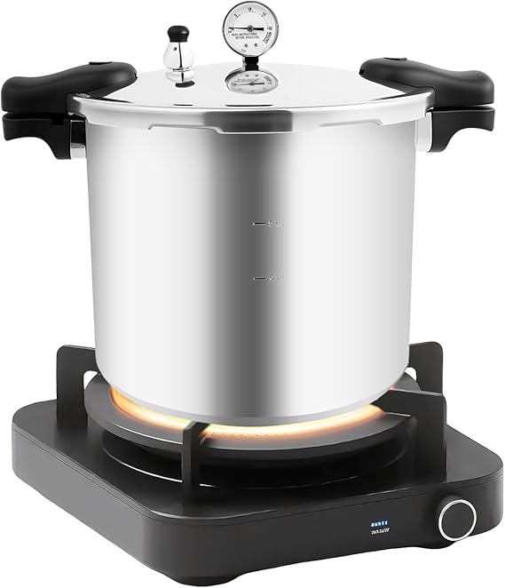 Stainless Steel Pressure Canner, 23 Quart, Aluminum Cooker with Pressure Gauge, Explosion Proof, Large Size for Big Canning Jobs, Gas Stoves