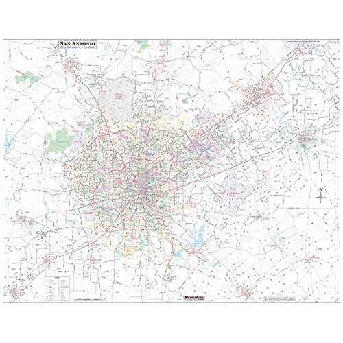 Texas Map Store San Antonio & Vicinity Major Arterial Wall Map Laminated, Full Color, 42 H x 54 W Office Product