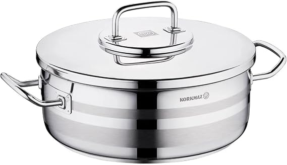 Korkmaz Astra Stainless Steel Capsulated Low Casserole With Stainless Steel Lids, Astra, 11 Quarts