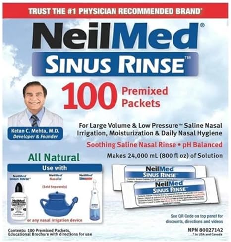 NeilMed Sinus Rinse Premixed Packets, 100 Count