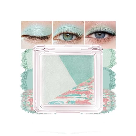 Mini Light Green Baked Eyeshadow Palette, 3 Shade Soft Shimmer Eye Shadow, Fresh Natural Eye Makeup, Smooth Blendable & Buildable, No Fallout, Long-Lasting Daily Look, Paleta de Sombras de Ojos 02