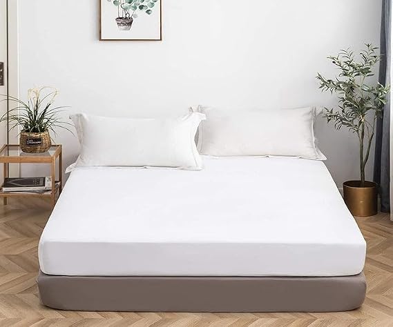 SKS Linen Queen-60"x 80" Size 400 TC White 100% Pima Cotton 1Pc Fitted Sheet with 16-Inch Deep Pocket