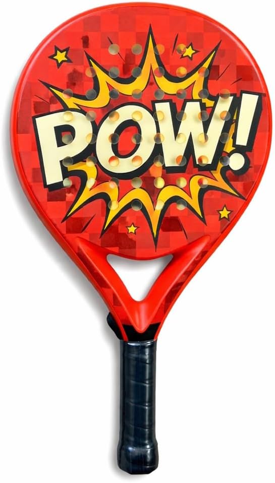 Padel Racket Carbon Fibre – BOOM POW Comic Design | Lightweight Power & Control | Anti-Slip Grip | Beginner Friendly | Padel Pros UK