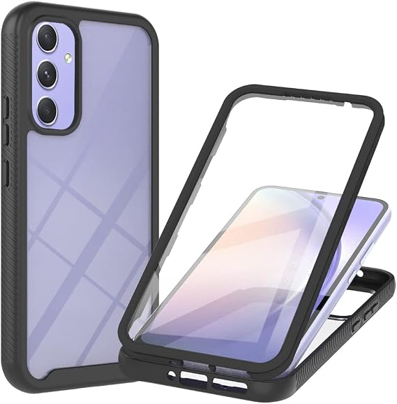 Sawiqpd for Samsung Galaxy A34 5G Case and Screen Protector, Black | 360 Degree Protection, Military Heavy Duty Protection, Hybrid PC & TPU, Shockproof Full Body Bumper, Clear Slim Phone Cover
