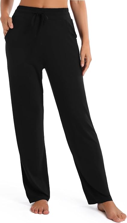 Urban CoCo Women's Straight Leg Long Pants Elastic High Waist Drawstring Casual Trousers with Pockets
