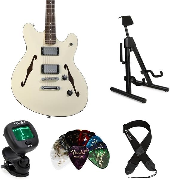 Squier Affinity Series Starcaster Deluxe Semi-hollowbody Electric Guitar Essentials Bundle - Olympic White