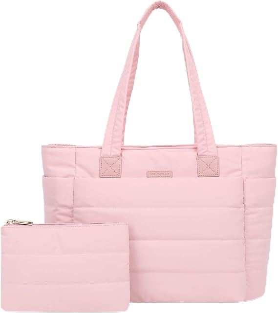 Puffer Tote Bag for Women, Lightweight Puffy Shoulder Bag with Compartments, Quilted Handbag for Work, Travel, Gym