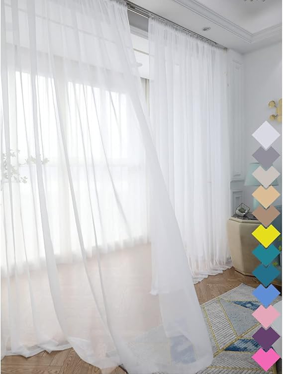 LONGTAI Window White Sheer Curtains 89 Inches Long 2 Panels Clear Curtains Basic Rod Pocket Panel for Bedroom Children Living Room Yard Kitchen