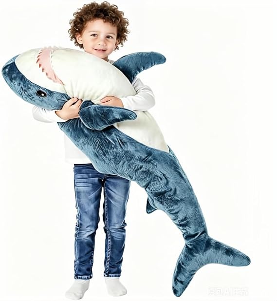 39.5 Inch SharkPlush Toy Pillow Giant Shark Stuffed Animal Soft Shark Pillow Cushion Shark Plush Pillow Chubby Stuffed Shark Toy for Home Room Decor Kids Bedtime Gift Throw Pillow