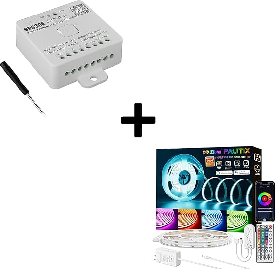 PAUTIX 12-in-1 Bluetooth LED Music Controller Addressable SP630E, RGB COB LED Strip Light 16.4ft/5m,UL Listed 840LEDs/m 24V Color Changing Strip Light