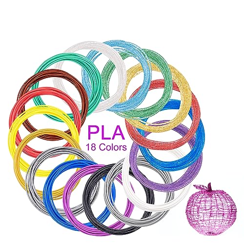 18 Colors 3D Pen Filament Refills Compatible with SCRIB3D MYNT3D PIKA3D 3D Pen for Kids Per Color 10Feet 1.75mm PLA 3D Printing Pen Filament Refills, NOT FIT 3Doodler Start Pen