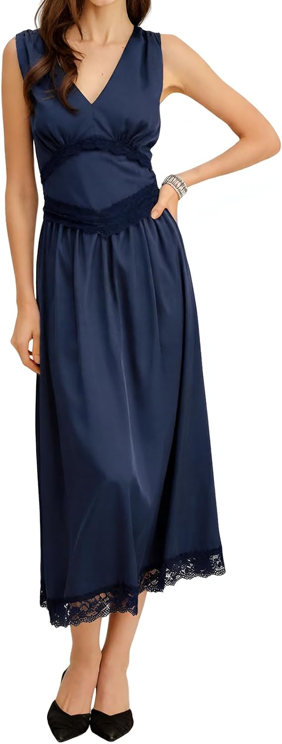 RIHOAS Satin Maxi Dresses for Women Sleeveless Cowl Neck Silk Elegant Formal Dresses Long Cocktail Dress