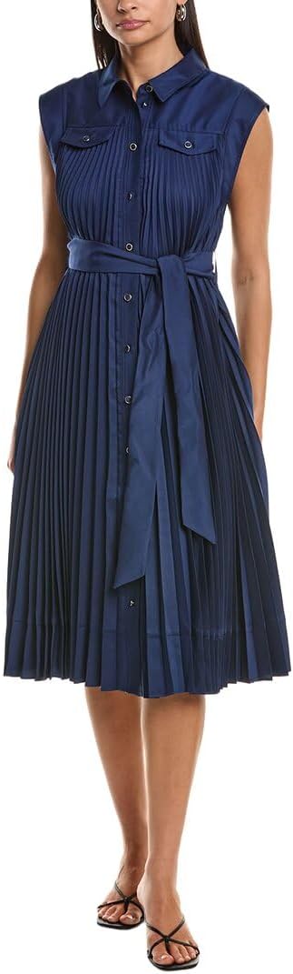 MILLY Pleated Twill Midi Dress