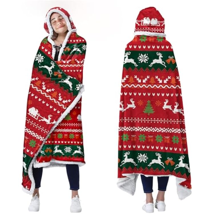 Wearable Blankets - Red Flannel & Sherpa Blanket for Women, Cozy Warm Plush Christmas Decor, Gifts for Holidays & New Year 2025 47 x 71