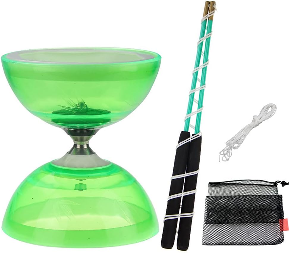 Triple Bearing Diabolo Set with Spare 10m Rope, 2 Professional Pole and Net Bag, 4 Colors Option