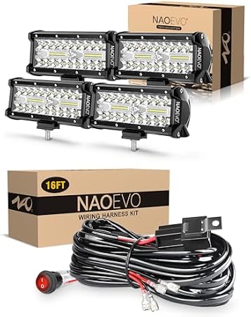 NAOEVO 7 inch LED Light Bar 16FT LED Light Bar Wiring Harness Kit 16AWG 2 Leads
