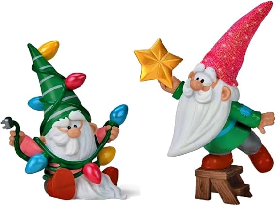 The Ashton-Drake Galleries Sprinkle and Fussy Christmas Tree Gnome Figure Set, 4 Inches, Hand-Painted Resin, 2-Piece
