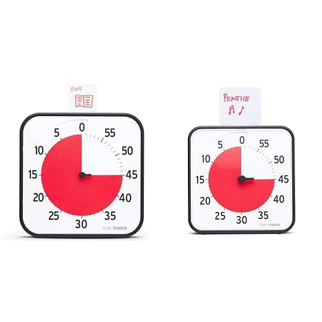 TIME TIMER 12 inch 60 Minute Kids Desk Countdown Clock with Dry Erase Card and TIME TIMER 8 inch 60 Minute Desk Countdown Clock with Dry Erase Card
