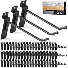 INCLY 60 Pack Slatwall Hooks, 6 Inch Heavy Duty Black Slat Wall Hanging Hook and Hanger, Slatwall Panel Accessories Assortment Display Hooks for Garages, Sheds, Basements, Retail Stores