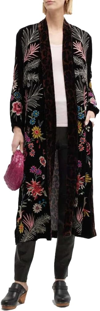 JWLA By Johnny Was Women's Tiarei Velvet Bishop Sleeve Kimono Coat