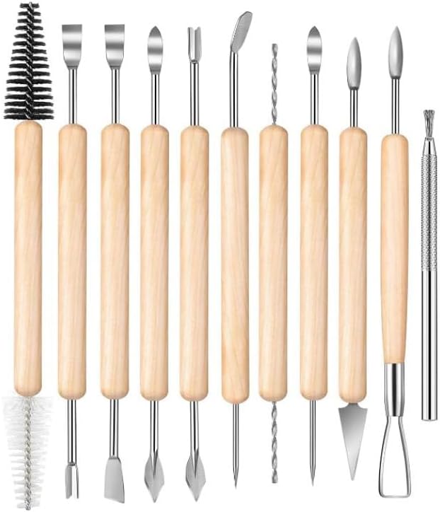Seramik Kil Çömlek Şekillendirici Ahşap Saplı 11 Parça 1 Paket Seramik Modelaj Oyma ve Temizleme Seti