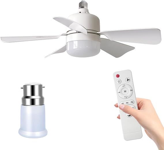 Ceiling Fans with Lights, E27 LED Ceiling Fan with Remote and Timing, 30W 1800 Lumens 3000-6500K 3 Speeds 3 Color, Small Ceiling Fan, Quiet Ceiling Fan for Bedroom, Living Room (E27+B22/White) [Energy Class A]
