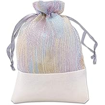 TheDisplayGuys For Your Modern Living 24-Pack Linen & Iridescent Organza Gift Bags with Drawstrings (Large 5 1/2 x 8) - Party Favors, Samples, Treats Mesh Pouches