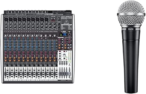 Behringer XENYX X2442USB Premium 24-Input 4/2-Bus Mixer with XENYX Mic Preamps and Compressors & Shure SM58-LC Cardioid Dynamic Vocal Microphone with Pneumatic Shock Mount, Spherical Mesh Grille