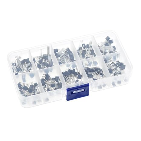 Transistor Assortment Kit, Power General Transistors, Three Pin Transistor, 200 Pcs, with Storage Box, BC337 BC327 2N2222 2N2907 2N3904 2N3906 S8050 S8550 A1015 C1815